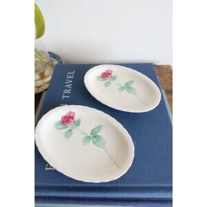 Set of 8 Koransha Vintage Arita Yaki Ware Porcelain Rose Scalloped Oval Plates